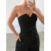 SHEIN EZwear Женский однотонный комплект из топа и брюк без бретелек с однобортной застежкой, черный