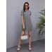 SHEIN LUNE Трикотажное однотонное повседневное платье с круглым вырезом и короткими рукавами, светло-серый