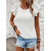 SHEIN Clasi Женская однотонная футболка с короткими рукавами и круглым вырезом с рюшами, белый