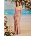 SHEIN Belle однотонное плиссированное платье подружки невесты с высоким разрезом и лямкой для женщин, пыльный розовый SHEIN Belle однотонное плиссированное платье подружки невесты с высоким разрезом и лямкой для женщин, пыльный розовый