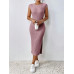 SHEIN Frenchy женское однотонное текстурированное облегающее платье макси с разрезом по бокам, пыльный розовый
