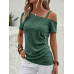 SHEIN Clasi Асимметричная футболка с воротником и пуговицами, зеленый SHEIN Clasi Асимметричная футболка с воротником и пуговицами, зеленый