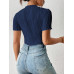 SHEIN Трикотажное боди из однотонной ребристой ткани Frenchy, темно-синий