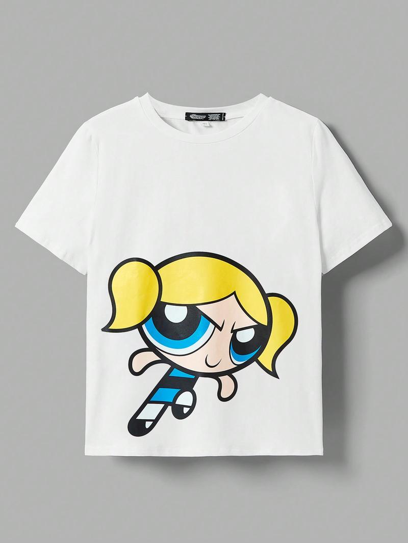 Футболка для девочек-подростков SHEIN с мультяшным рисунком, белый