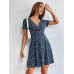 SHEIN EZwear Женское платье с глубоким v-образным вырезом и короткими рукавами с принтом, синий