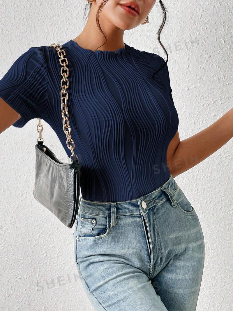 SHEIN Трикотажное боди из однотонной ребристой ткани Frenchy, темно-синий