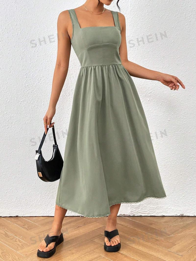 SHEIN Essnce однотонное элегантное платье с французским квадратным вырезом, серый