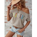 SHEIN Clasi Женская футболка с принтом Love Heart и нерегулярными плечами, абрикос SHEIN Clasi Женская футболка с принтом Love Heart и нерегулярными плечами, абрикос