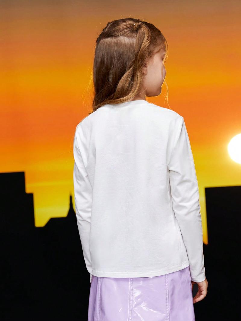 Футболка для девочек-подростков SHEIN с рисунком букв и фигур, белый