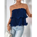 SHEIN Essnce женский однотонный плиссированный топ без бретелек, синий