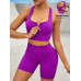 SHEIN Yoga Базовый женский однотонный жилет и шорты с открытой спиной, красный фиолетовый