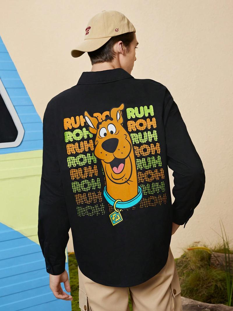 SHEIN Мужская рубашка с заниженными плечами с рисунком и буквами без футболки, черный