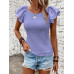 SHEIN Clasi Женская однотонная футболка с короткими рукавами и круглым вырезом с рюшами, фиолетовый