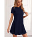 SHEIN LUNE Трикотажное однотонное повседневное платье с круглым вырезом и короткими рукавами, темно-синий