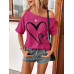 SHEIN Clasi Женская футболка с принтом Love Heart и нерегулярными плечами, красный фиолетовый SHEIN Clasi Женская футболка с принтом Love Heart и нерегулярными плечами, красный фиолетовый