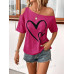 SHEIN Clasi Женская футболка с принтом Love Heart и нерегулярными плечами, красный фиолетовый SHEIN Clasi Женская футболка с принтом Love Heart и нерегулярными плечами, красный фиолетовый