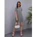 SHEIN LUNE Трикотажное однотонное повседневное платье с круглым вырезом и короткими рукавами, светло-серый
