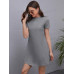 SHEIN LUNE Трикотажное однотонное повседневное платье с круглым вырезом и короткими рукавами, светло-серый