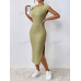 SHEIN Frenchy женское однотонное текстурированное облегающее платье макси с разрезом по бокам, армейский зеленый