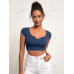SHEIN BASICS Женская однотонная короткая укороченная футболка с вырезом, темно-синий