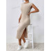 SHEIN Frenchy женское однотонное текстурированное облегающее платье макси с разрезом по бокам, абрикос