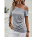 SHEIN Clasi Асимметричная футболка с воротником и пуговицами, светло-серый SHEIN Clasi Асимметричная футболка с воротником и пуговицами, светло-серый