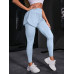 SHEIN Ежедневные повседневные однотонные спортивные леггинсы 2 в 1 с высокой талией, синий и белый