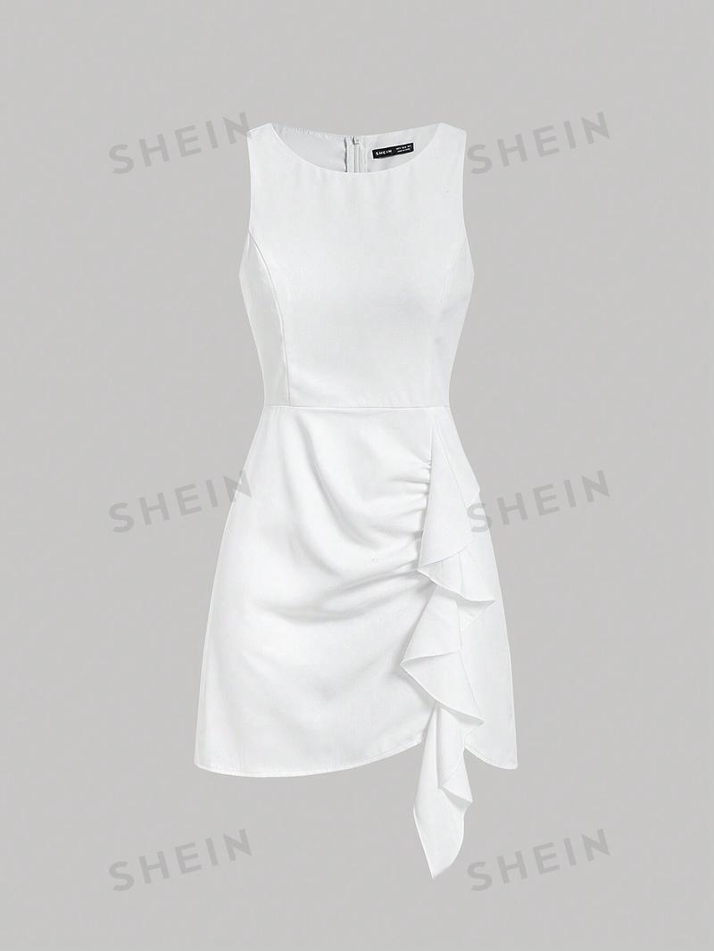 SHEIN MOD однотонное платье-жилет без рукавов с бретелькой на шее и рюшами, белый