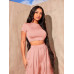 SHEIN SXY Женская укороченная футболка однотонного цвета и широкие плиссированные брюки 2 шт./компл., розовый