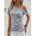 SHEIN Clasi Асимметричная футболка с воротником и пуговицами, светло-серый SHEIN Clasi Асимметричная футболка с воротником и пуговицами, светло-серый