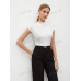 SHEIN BIZwear Женская однотонная футболка с короткими рукавами и воротником-стойкой, белый