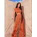 SHEIN SXY Женская укороченная футболка однотонного цвета и широкие плиссированные брюки 2 шт./компл., раст браун