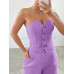 SHEIN EZwear Женский однотонный комплект из топа и брюк без бретелек с однобортной застежкой, сиреневый фиолетовый