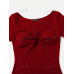 SHEIN PETITE Женское платье с вырезом сердечком и короткими рукавами, красный
