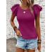 SHEIN Clasi Женская однотонная футболка с короткими рукавами и круглым вырезом с рюшами, фиолетовый