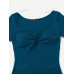 SHEIN PETITE Женское платье с вырезом сердечком и короткими рукавами, синий SHEIN PETITE Женское платье с вырезом сердечком и короткими рукавами, синий