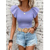 SHEIN Clasi Женская однотонная футболка с короткими рукавами и круглым вырезом с рюшами, фиолетовый