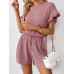 SHEIN Essnce Женский однотонный комплект из топа и шорт с круглым вырезом и рукавами «летучая мышь», пыльный розовый