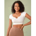 SHEIN BASICS Женская однотонная короткая укороченная футболка с вырезом, белый SHEIN BASICS Женская однотонная короткая укороченная футболка с вырезом, белый