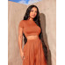 SHEIN SXY Женская укороченная футболка однотонного цвета и широкие плиссированные брюки 2 шт./компл., раст браун
