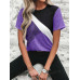 SHEIN Clasi Полосатая футболка с короткими рукавами и круглым вырезом с цветными блоками, фиолетовый SHEIN Clasi Полосатая футболка с короткими рукавами и круглым вырезом с цветными блоками, фиолетовый