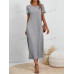 SHEIN LUNE Однотонное повседневное платье с круглым вырезом и короткими рукавами, серый SHEIN LUNE Однотонное повседневное платье с круглым вырезом и короткими рукавами, серый