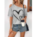 SHEIN Clasi Женская футболка с принтом Love Heart и нерегулярными плечами, серый SHEIN Clasi Женская футболка с принтом Love Heart и нерегулярными плечами, серый