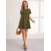 SHEIN LUNE Трикотажное однотонное повседневное платье с круглым вырезом и короткими рукавами, армейский зеленый