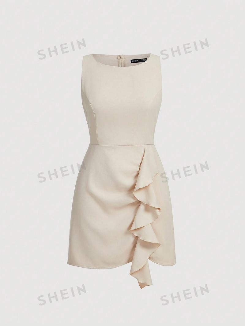 SHEIN MOD однотонное платье-жилет без рукавов с бретелькой на шее и рюшами, абрикос