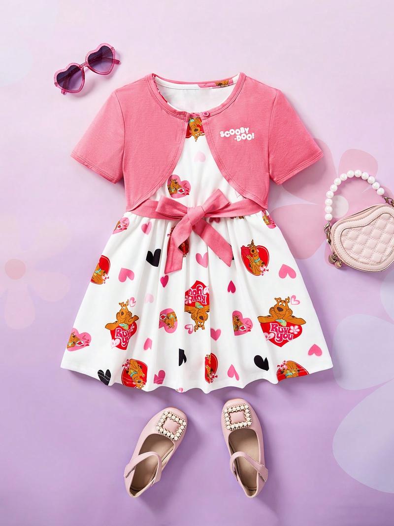 SHEIN Платье-майка с мультяшным принтом для молодой девушки и топ с буквенным рисунком, многоцветный