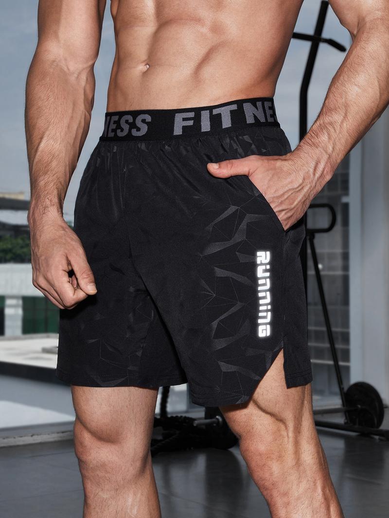 Мужские спортивные шорты с карманами SHEIN Fitness с буквенным принтом, черный Мужские спортивные шорты с карманами SHEIN Fitness с буквенным принтом, черный