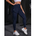 SHEIN Ежедневные повседневные однотонные спортивные леггинсы 2 в 1 с высокой талией, темно-синий