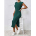 SHEIN Frenchy женское однотонное текстурированное облегающее платье макси с разрезом по бокам, темно-зеленый