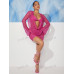 SHEIN SXY женский однотонный комплект из топа и юбки в сетку с открытой спиной и воротником-халтер, ярко-розовый SHEIN SXY женский однотонный комплект из топа и юбки в сетку с открытой спиной и воротником-халтер, ярко-розовый